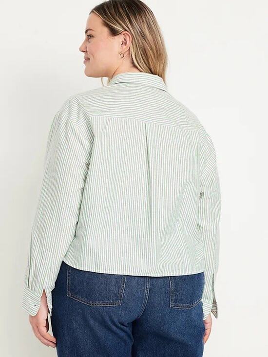 Old Navy Tops - Old Navy The Cropped Stripped Cotton Shirt Large Preppy Relaxed Boxy Fit